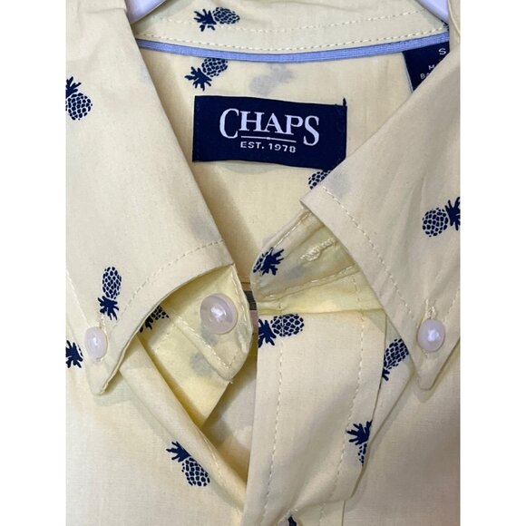 Chaps Shirt Mens Small Button Down Short Sleeve Top Yellow Pineapple Casual Work - Picture 5 of 10